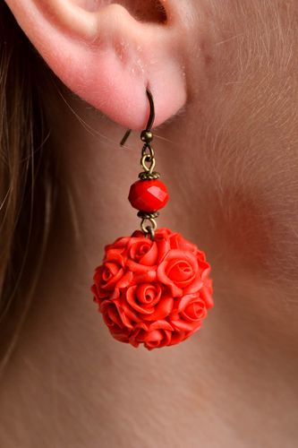 Handmade designer red earrings stylish flower earrings elite accessory - MADEheart.com