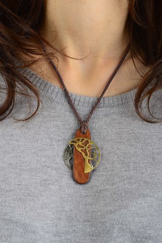 Handmade leather pendant stylish metal pendant artisan jewelry designs - MADEheart.com