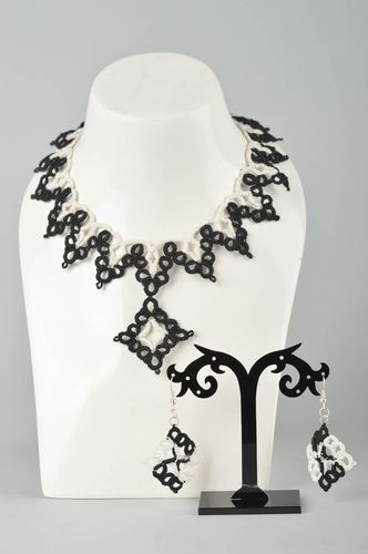Handmade Schmuck Set Halskette Damen lange Ohrringe Mode Accessoires Textil - MADEheart.com