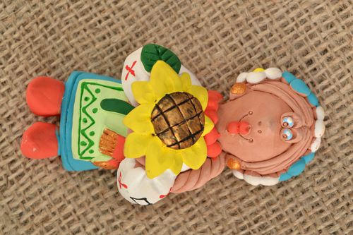 Clay fridge magnet Cossack Woman with Sunflower - MADEheart.com