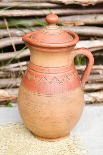 60 oz ceramic terracotta milk pitcher with handle and lid 13 inches, 2 lb - MADEheart.com