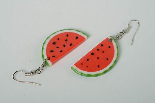 Beautiful bright handmade womens designer plastic earrings Watermelon - MADEheart.com