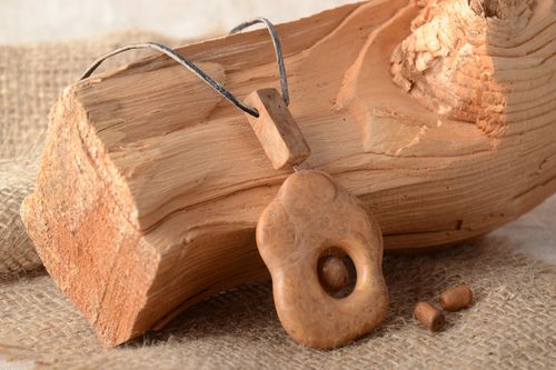 Handmade tinted varnished pendant carved of wood in ethic style for women - MADEheart.com