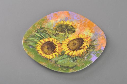 Plato de cristal artesanal en técnica de decoupage para decorar casa Girasoles - MADEheart.com