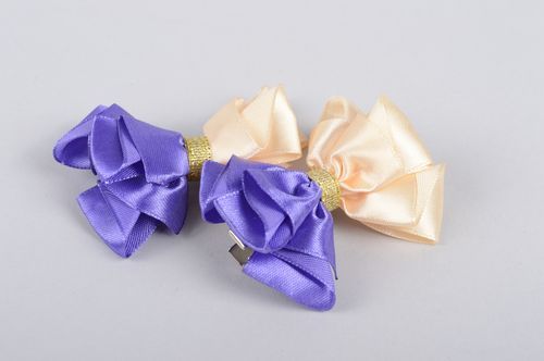 Handmade hair clips satin barrettes designer hair accessories present for girl - MADEheart.com