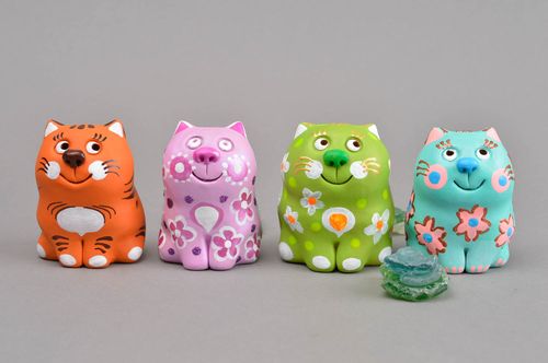 Instrument de musique à vent fait main 4 pièces Sifflets en terre cuite Chats - MADEheart.com