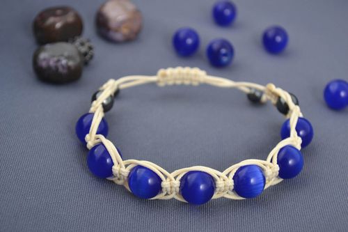 Bracelet en pierres œil de chat Bijou fait main Accessoire femme bleu blanc - MADEheart.com