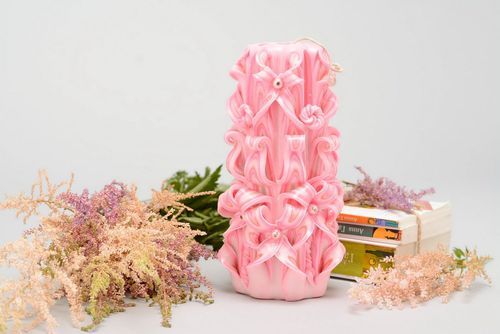 Laced paraffin wax candle pink - MADEheart.com