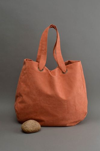 Designer handbag handmade bag for women red fabric purse suede bag gift for her - MADEheart.com