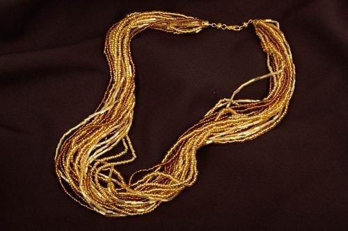 Колье из бисера украшение ручной работы ожерелье из бисера золото Эльдорадо - MADEheart.com