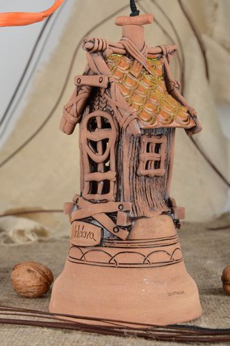 Clay bell in the form of small house beautiful colorful handmade pendant - MADEheart.com