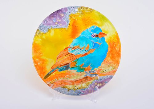 Interior glass plate decorative with stained glass paints hand made Birdie - MADEheart.com