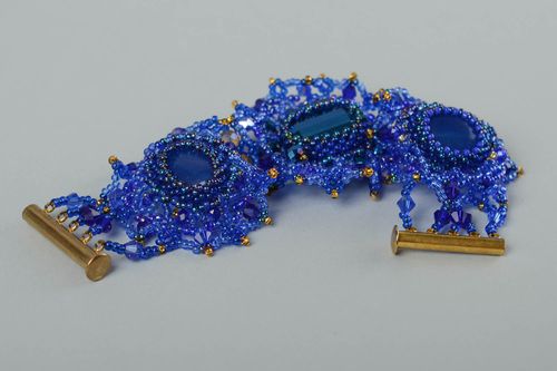Bracelet perles rocaille Bijou fait main bleu cristal cabochon Accessoire femme - MADEheart.com