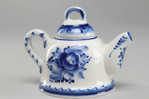 Gzhel porcelain bell in the shape of teapot - MADEheart.com