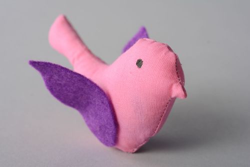 Jouet mou aromatisé oiseau en tissu rose violet fait main cadeau pour enfant - MADEheart.com