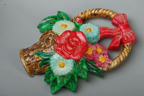 Plaster bas-relief Basket with Flowers - MADEheart.com