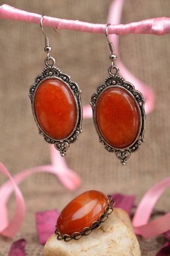 Handmade Schmuck Set aus Stein Ohrringe und Brosche für Frauen schön Isolde - MADEheart.com