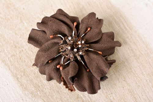 Leather accessories hair clip flower brooch pin designer jewelry gifts for her - MADEheart.com