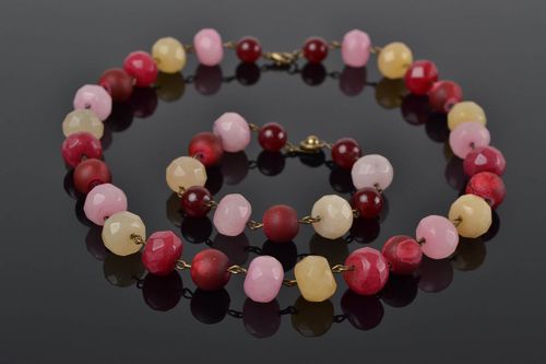 Handmade natural stone and glass beads jewelry set wrist bracelet and necklace - MADEheart.com