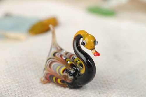 Handmade collectible lampwork glass miniature animal figurine of colorful swan - MADEheart.com