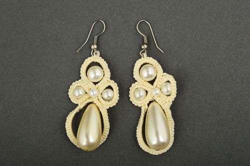 Tatting earrings handmade long earrings designer accessories fashion jewelry - MADEheart.com