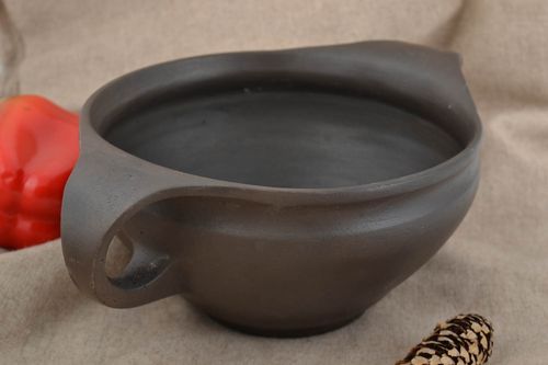 Beautiful handmade designer deep bowl molded of gray and red clay 1 l - MADEheart.com