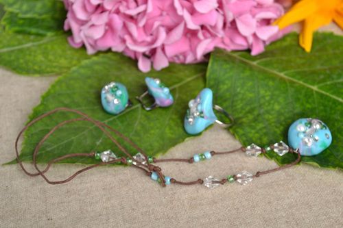 Jewelry set handcrafted jewelry dangling earrings fashion rings polymer clay - MADEheart.com