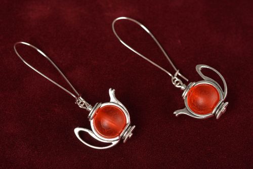 Fancy earrings made of metal and plastic beads Teapots handmade jewelry - MADEheart.com