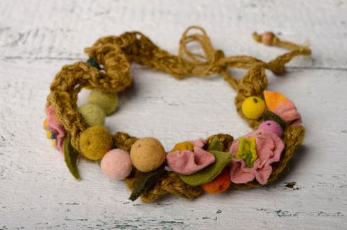 Crochet necklace with beads made using wool felting technique  - MADEheart.com