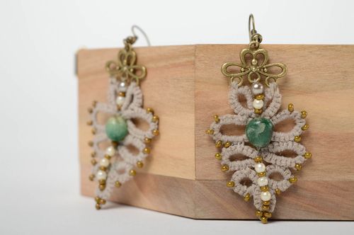 Crochet tatting earrings with natural stone - MADEheart.com