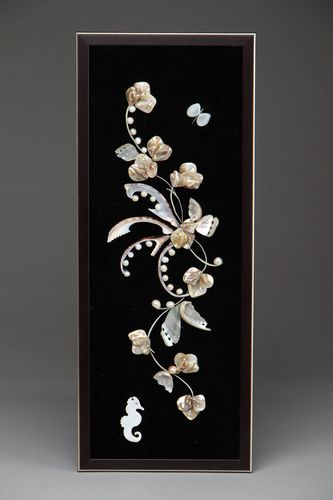 Quadro original de conchas e ossos do peixe feito à mão  - MADEheart.com