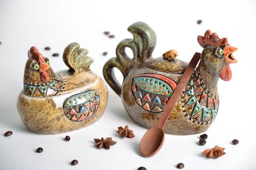 Ceramic teapot and candy dish - MADEheart.com