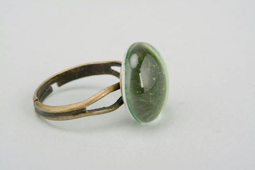 Ring with green glass element - MADEheart.com