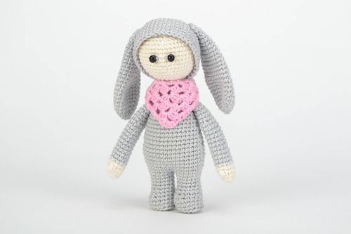 Handmade crochet cotton soft toy Girl in costume of hare - MADEheart.com