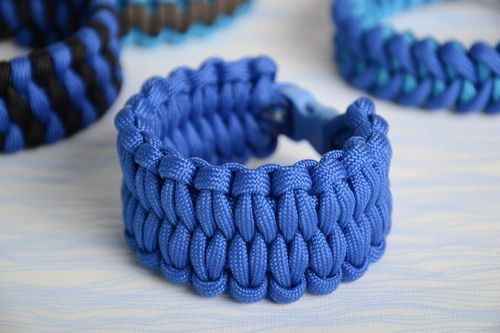 Paracord handmade unisex wide blue woven survival bracelet present for friend - MADEheart.com