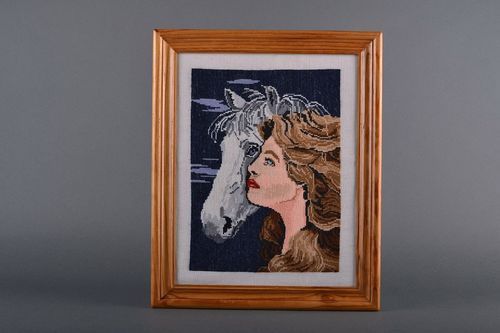 Embroidered picture Lady and horse - MADEheart.com