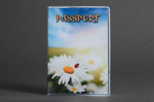 Cute handmade plastic passport cover with photo print of large chamomile  - MADEheart.com