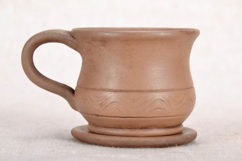 3 oz clay cup with handle and a saucer in classic design - MADEheart.com