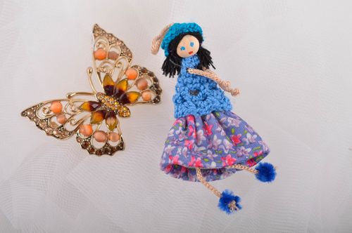 Handmade designer textile brooch unusual stylish brooch cute keychain doll - MADEheart.com