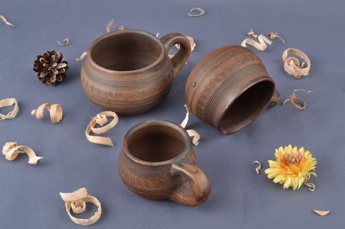 Set of three clay cups for coffee of 1 oz,  2 oz, and 3 oz volume - MADEheart.com