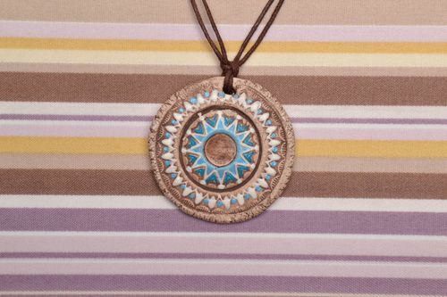 Ceramic pendant with ornament in ethnic style - MADEheart.com
