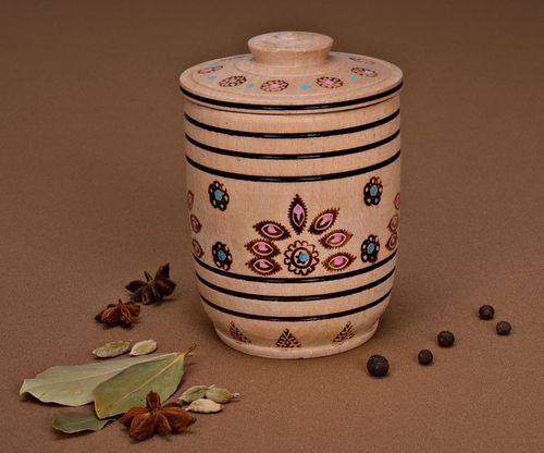 Saliera di legno con coperchio fatta a mano Barattolo di legno per sale - MADEheart.com