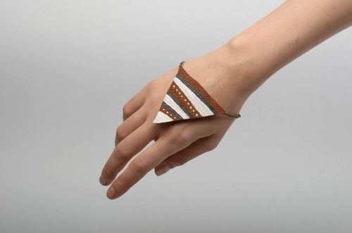 Leather handmade wide bracelet summer accessory leather jewelry for women - MADEheart.com