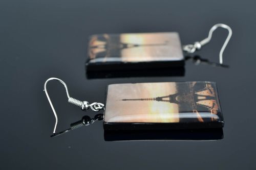 Boucles doreilles rectangulaires Paris de soir  - MADEheart.com