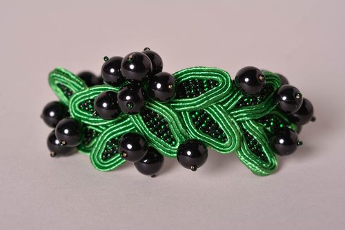 Green handmade soutache bracelet textile bracelet beaded bracelet designs - MADEheart.com