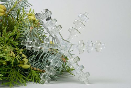 Новогодняя игрушка стеклянная Снежинка прозрачная - MADEheart.com