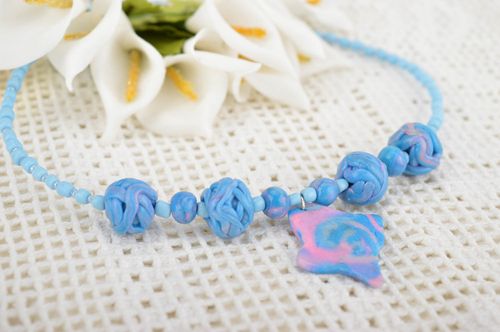 Collier bleu Bijou fait main en pâte polymère élégant original Cadeau femme - MADEheart.com