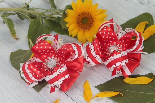 Set of 2 hair bows handmade hair accessories hair scrunchies hair ties - MADEheart.com