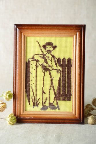 Cuadro artesanal bordado elemento decorativo para pared regalo original Hombre - MADEheart.com
