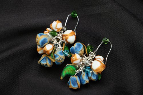 Homemade plastic earrings Cascade of Roses - MADEheart.com